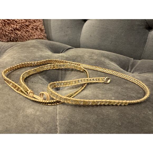 J2. MSRP $68  | Lizou Hope Beaded Wrap Bracelet 34–36” Cream Leather | QUICKSHIP - Picture 3 of 9